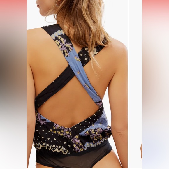 Free People Sweet Thing Mixed Print Cotton Bodysuit in Granite Combo,Size S, New - Picture 12 of 15